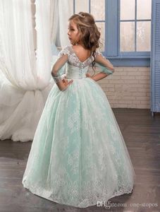 Fairy Princess Flower Girls Dress Beads Scoop Lace Appliques Girls Pageant Dresses Fashion Tulle Toddler Birthday Dress