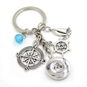 New Arrival Wholesale 18mm Snap Jewelry Nautical Key Chain Handbag Charm Compass Shipwheel Sailing Boat Keychain Key Ring Gift for Men Women