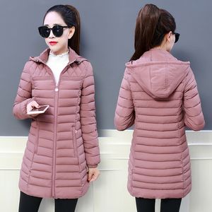 2019 Women Winter Hooded Warm Coat Slim Plus Size 5XL Candy Color Cotton Padded Basic Jacket Female Medium-long jaqueta feminina V191025