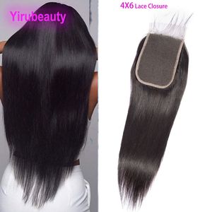 Peruansk människohår 4x6 Spetsstängning Middle Three Free Part Straight Body Wave With Baby Hair Yirubeauty