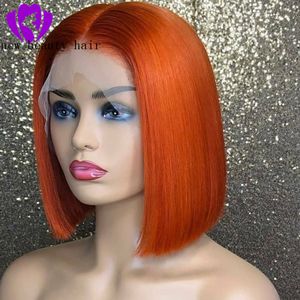 Snabb leverans Orange / Svart / Brun / Blond Färg Syntetisk Lace Front Pärlor 10Ink Kort Rak Hår Bob Wig För Afrikanska Kvinnor