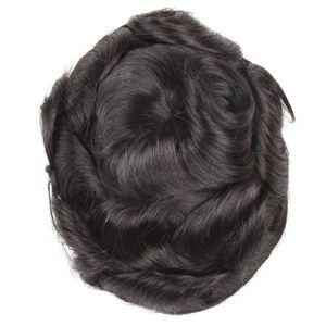 8x10 cor pura # 1b peruca masculina masculina cabelo humano cabelo peruca peruca mono base respirável toupee para homens sistema ondulado estilo