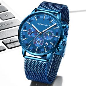 Mens Quartz Watches Crrju Luxury Full Steel Men's Wristwatches Date Clock Military Waterproof Chronograph Relogio Masculino