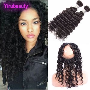 2 Bundles With 360 Lace Frontal Human Hair Peruvian Bundles With Frontal Baby Hair Wefts With Free Part Closure 3 Pieces/lot