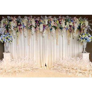 Fondali fotografici floreali per matrimoni con pareti bianche, sfondo per cabine fotografiche a tema festa in scena con fiori stampati in vinile