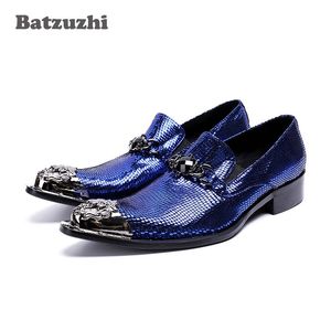 Batzuzhi Mode Herren Schuhe Oxfords Eisen Spitzschuh Leder Business Schuhe Blau Männliche Hochzeits-, Party- und Runway-Schuhe, Größe US12