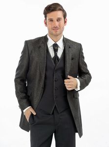 Yeni Varış Tek Düğme Siyah Kabartma Düğün Damat Smokin Groomsmen Erkekler Suits Balo Blazer (Ceket + Pantolon + Yelek + Kravat) W58