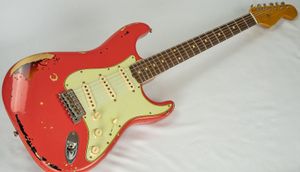 Michael Landau 1963 Reliktfiesta rot über Sunburst E -Gitarre Erlen Körper, Maple Neck Rosenholz Fingerplatte