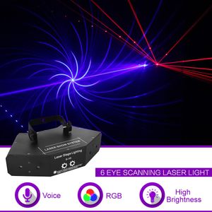 6 ögon RGB fullfärg DMX Gobos Mix Beam Network Laser Scanning Light Home Gig Party DJ Stage Lighting Sound Auto B-X6