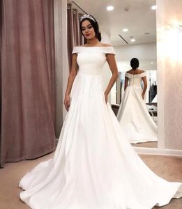 Linia zwykła suknia ślubna Amerykańska plaża Otwórz Back Wedding Suknia z kieszeniami Turcja Istanbul Prosta Satin Sukienka ślubna