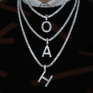 Hip Hop A-Z Initial Cross Pendant Halsband för män Smycken Pläterad Guld Silver 5mm CZ Tennis Chain Halsband 26 Brev Smycken