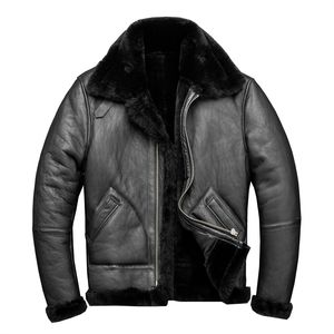 2020 schwarze Männer amerikanischen Stil Winter B3 Bomber Shearling Mantel echte dicke Schaffell Pilot Lederjacke KOSTENLOSER VERSAND