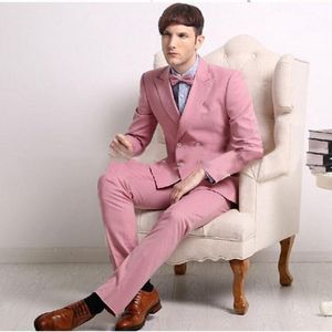 Fashion Rose Red Groom Tuxedos Excellent Peak Lapel Double-Breasted Groomsmen Blazer Men Formal Suit Party Prom Suit(Jacket+Pants+Tie) 1263