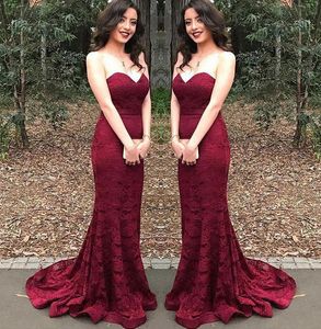 Modern Cheap Long Bridesmaid Dresses Burgundy Sweetheart Lace Mermaid Wine Maid of Honor Wedding Guest Dress Prom Party Gowns BD8901
