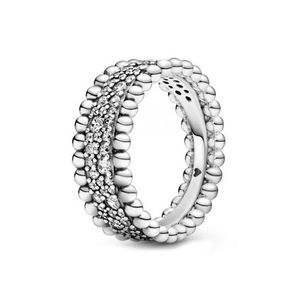 100% 925 Sterling Silver 198676C01 Beaded Pave Band Ring Fashion Simple Romantic Original Women's Jewelry