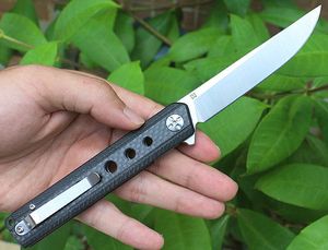 Najwyższej jakości Łożysko kulkowe Flipper Składany Nóż D2 Satin Drop Point Blade Black Carbon Fiber Hears EDC Kieszonkowe Noże Prezent Nóż