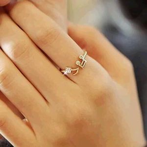 New Cute Musical Note Openings Adjustable Rhinestone Midi Ring for Women Jewelry