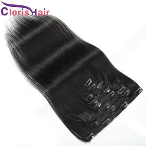 Full Head 8pcs/Set 120G Human Hair Extension Clip Ins #1B Silky Straight Malaysian Virgin Natural Clip In On Extensions Snabb leverans