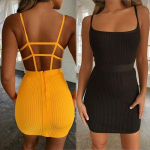 Frauen Sexy Spaghetti Strap Gestrickte Bandage Plaid Mini Kleid Liebsten Club Party Bodycon Clubwear Mini Kurze Bleistift Kleid