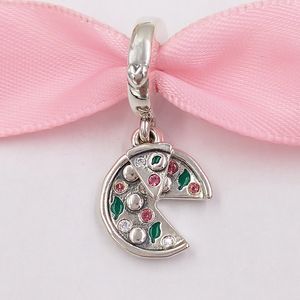 Andy Jewel Authentic 925 Sterling Silver Pärlor Passion för Pizza Dangle Charm Green Emamel Red Crystal Clear CZ Charms Fits European Pandora Style