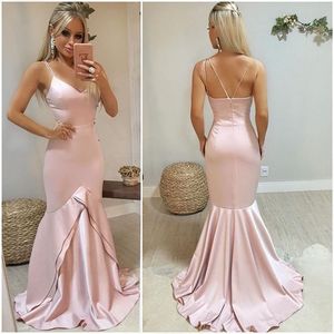 Mermaid Prom Long Dresses Spaghetti Straps V Neck Backless Tiered Satin Plus Size Evening Dress Simple Party Gowns