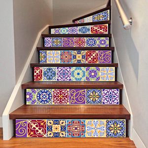 DIY Tile Dekaler Mexikanskt Traditionellt trappa Klistermärken Avtagbar Vattentät Bakgrund Heminredning 7,1 x 39,4 tums 6pcs