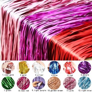 2M Rose Gold Silver Rain Curtain Backdrop Foil Fringe Tinsel Curtain For Wedding Birthday Party Home Background DIY Decoration