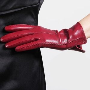 Fashion-Elegant Women Leather Gloves Autumn And Winter Thermal Hot Trendy Female Glove Plus fluff