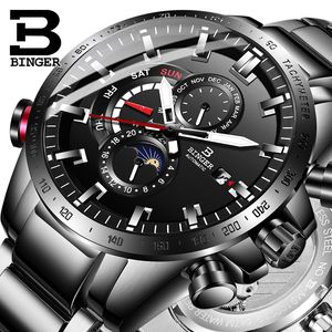 Multifuncional relógio automático homens Binger All Aço Mecânica Assista Top Negócios À Prova D 'Água Sapphire Sport Watches