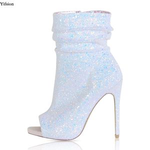 Rontic Neue Ankunft Frauen Glitter Stiefeletten Sexy Dünne High Heel Schuhe Spitz Weiß Lila Party Schuhe Frauen UNS größe 4-15