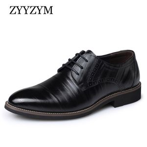 ZYYZYM Men Formal Shoes Lace-up Style Split Leather For Solid Pointed Toe Dress Shoes Men Large Size Eur 38-48