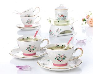 Tea Set Afternoon Tea Europeia Heat-resistindo vidro Bule Household Cozinhar Bubbles chá de frutas Relief Teacup cerâmica rosa 2020 novo