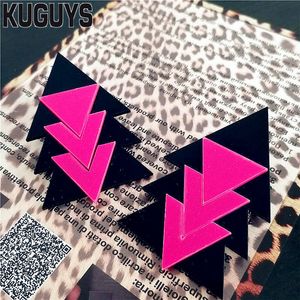 KUGUYS Modeschmuck Ohrringe Acryl Pink Große Ohrringe für Frauen Pendientes Geometrie Dreieck Ohrstecker DJ DS Brincos