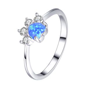 Blaue Opale großhandel-Luckyshine Teile los nette Katze Pfote Ringe Rosa Blau Feueropal Silber Ringe Hochzeit Familie Freund Weihnachtsgeschenk