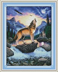 Howling Wolf Djur Landskap Decor Paintings, Handgjorda Kors Stitch Craft Tools Broderi Needlework Stetsar räknat utskrift på kanfas DMC 14ct / 11ct