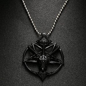 Moda Pentagrama Pan God Skull Capulha Cabeça Pingente Pingente Sorte Satanismo Oculto Metal Vintage Silver Stry Star Colar para Man GB439