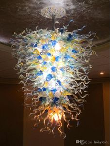 Lampadario artistico di Murano bianco smerigliato e blu Bella lampada a sospensione in vetro con motivo pavone di grandi dimensioni