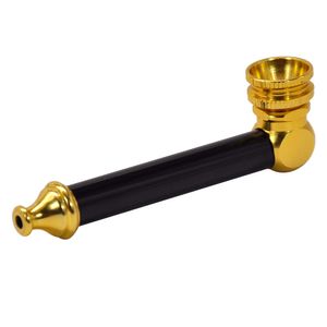 Pipa para fumar tabaco de metal de 80 mm Color negro-dorado con diámetro de tazón de aluminio Pipas para fumar tabaco de metal de 12 mm