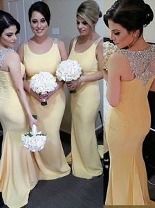 Unikt Beading Scoop Neck Stretch Fabric Bridesmaid Dresses Mermaid Maint of Honor Dress for Wedding Party