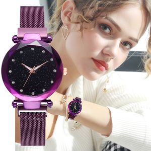 Kobiety Zegarki Różowe Złoto Mesh Ladies Magnetyczne Gwiaździste Niebo Diament Kwarcowy Wrist Watch 2018 Best Selling Watch Zegarek Damski