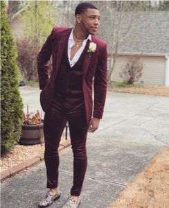 Classy Burgundy Wedding Mens Suits Slim Fit Bridegroom Tuxedos For Men Three Pieces Groomsmen Suit Formal Business (Jackets+Tie+Pants+Vest)