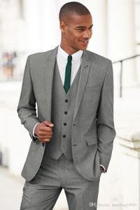 Ternos Botão Dois moda do casamento Noivo cinzento do smoking pico lapela Groomsmen melhor homem dos homens (jaqueta + calça + Vest + Tie) D: 196