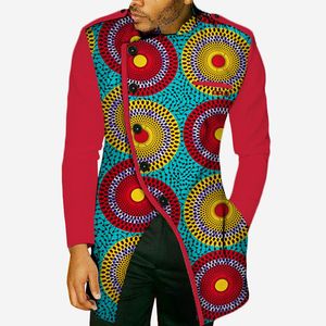 Fashion Autumn African Wax Print Long Sleeve Top Shirts for Men Bazin Riche Mens Shirts Dashiki African Style Clothing WYN49