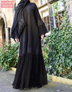 Zarif Müslüman Nakış Maxi Elbise Pilili Abaya Hırka Kimono Uzun Robe Abiye Jubah Ortadoğu Eid Ramazan Arap İslam