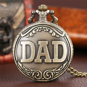 Steampunk Bronze Antique DAD Design Pocket Watch Analog Quartz Watches Men's Timepiece Necklace Pendant Chain for Father Clock Gift