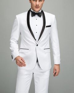 One Button White Groom Tuxedos Sjal Lapel Män Passar 2 stycken Bröllop / Prom / Dinner Blazer (Jacka + Byxor + Tie) W841