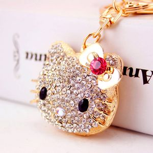 Creative metal car pendant key chain bowknot big cat head key chain Women's bag pendant