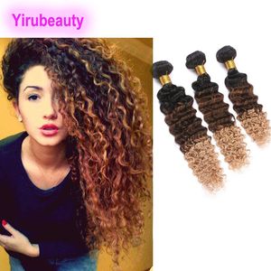 9a Indian Virgin Hair Yiruhair 3 Bundles Ombre 1B/4/7 27 Głęboka fala kręcone włosy Trzy tony 8-28 cali