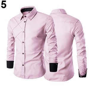 Fashion-Men Casual Business Buttoned Formal Long Sleeve Grid Slim Fit Stylish Luxury Shirt Top Navy Burgun For Male