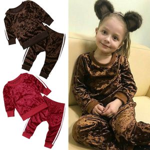 Bambini Ragazze Ragazzi Vestiti di velluto Pullover a maniche lunghe Top + Pantaloni 2 pezzi Completi Set Autunno Inverno Abbigliamento casual per 1-4T